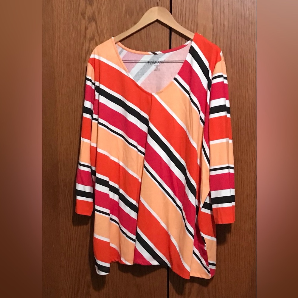 NWOT Roaman’s Size 30/32 3X Top Shirt Printed Stripes Tunic Women’s